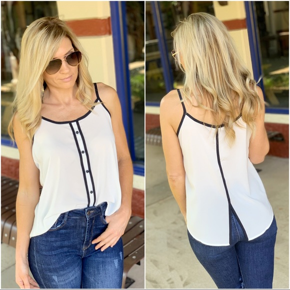 ✨LAST ONE✨Breezy Summer Days Sheer Tank-Ivory/Navy - Picture 4 of 7